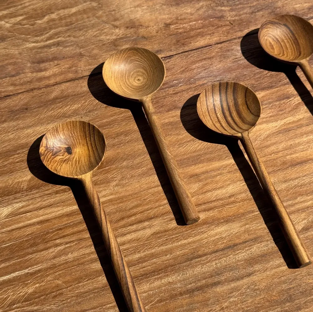 Couverts de service - Petite cuiller, ustensile de cuisine ronde en teck L16 D2 - OFFICE OBJETS