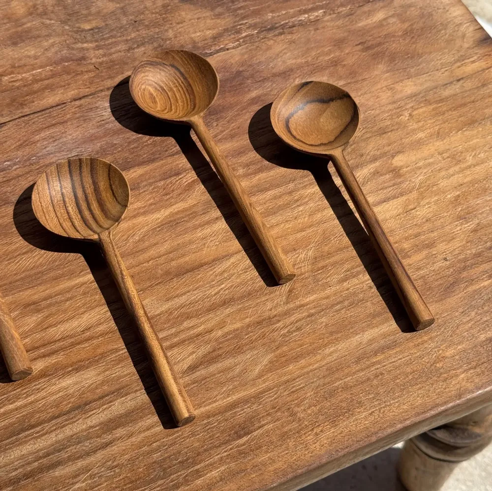 Couverts de service - Petite cuiller, ustensile de cuisine ronde en teck L16 D2 - OFFICE OBJETS