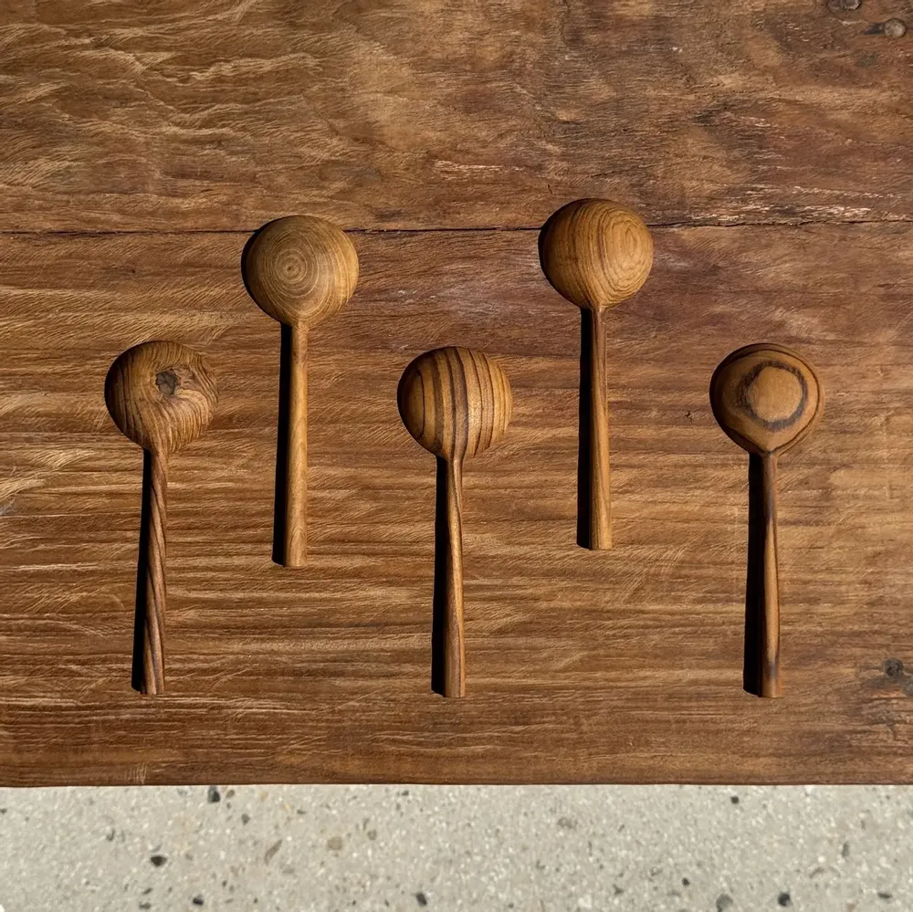 Couverts de service - Petite cuiller, ustensile de cuisine ronde en teck L16 D2 - OFFICE OBJETS