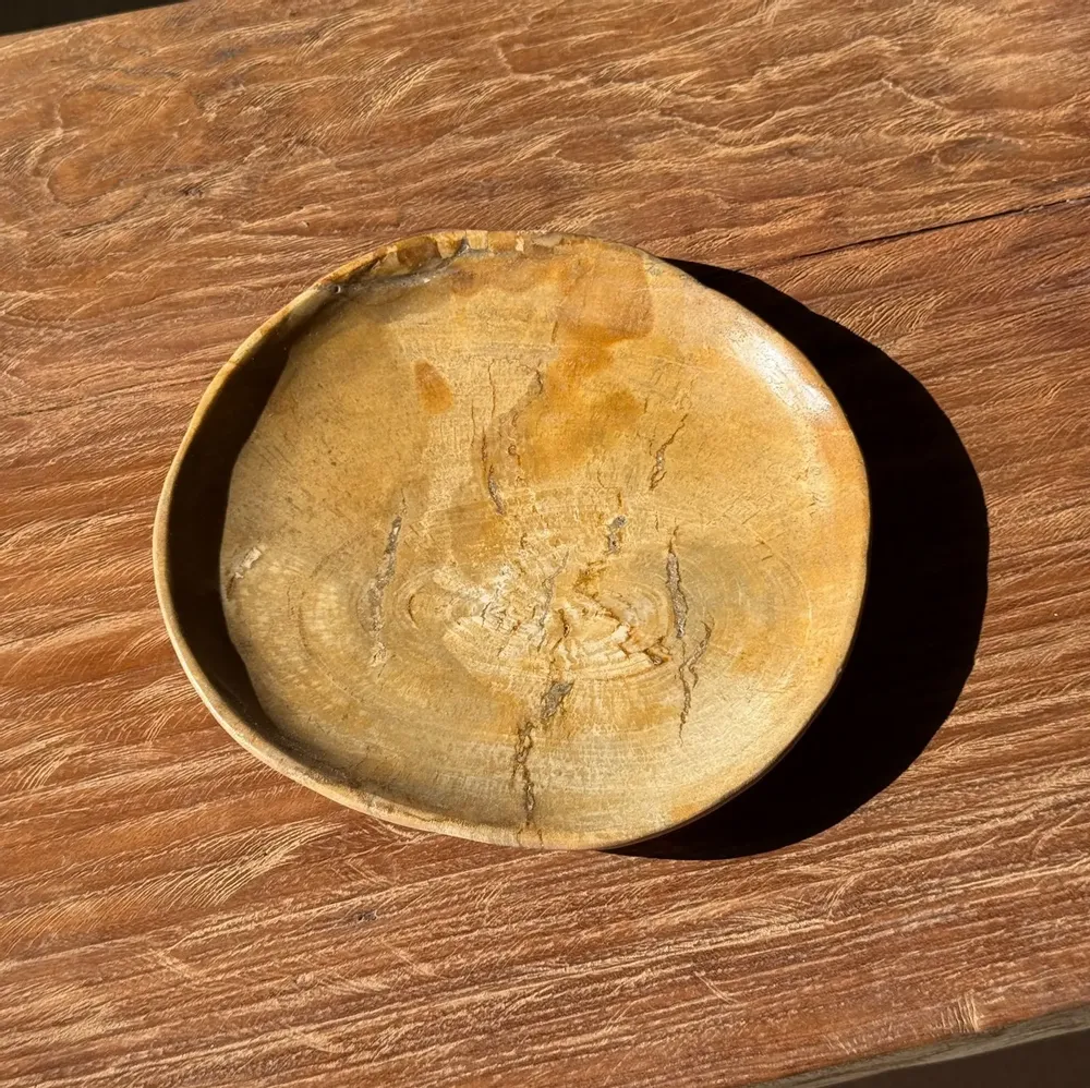 Assiettes de réception - Petit vide poche ou plat en bois pétrifié beige orangé D20,5 -3308 - OFFICE OBJETS
