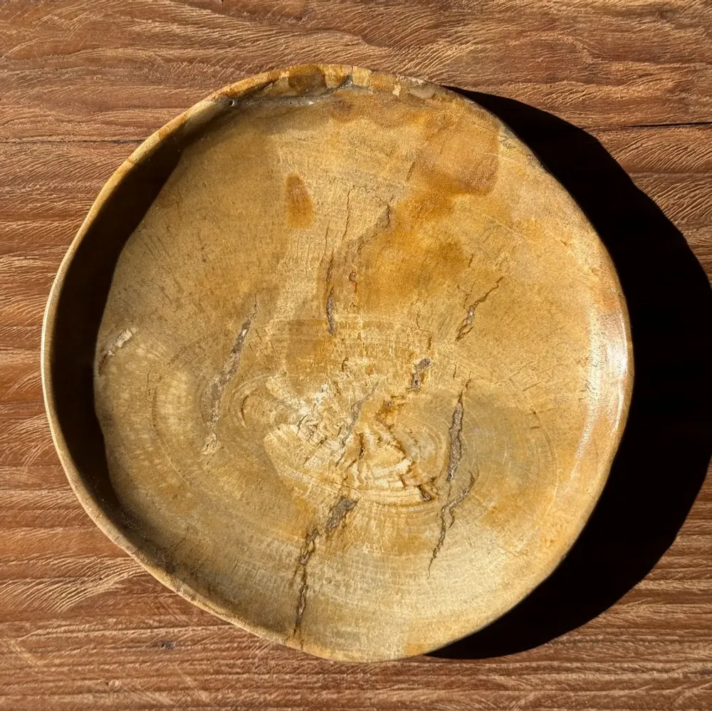 Assiettes de réception - Petit vide poche ou plat en bois pétrifié beige orangé D20,5 -3308 - OFFICE OBJETS