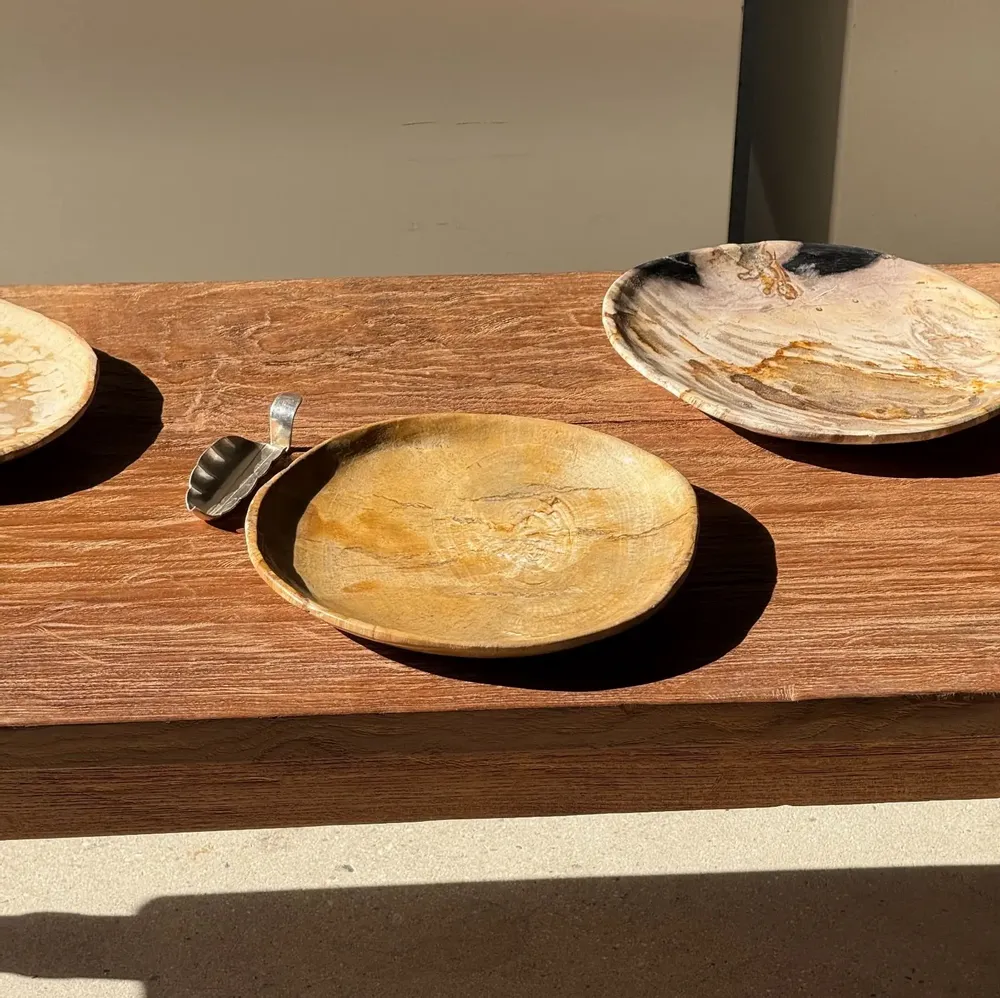 Assiettes de réception - Petit vide poche ou plat en bois pétrifié beige orangé D20,5 -3308 - OFFICE OBJETS