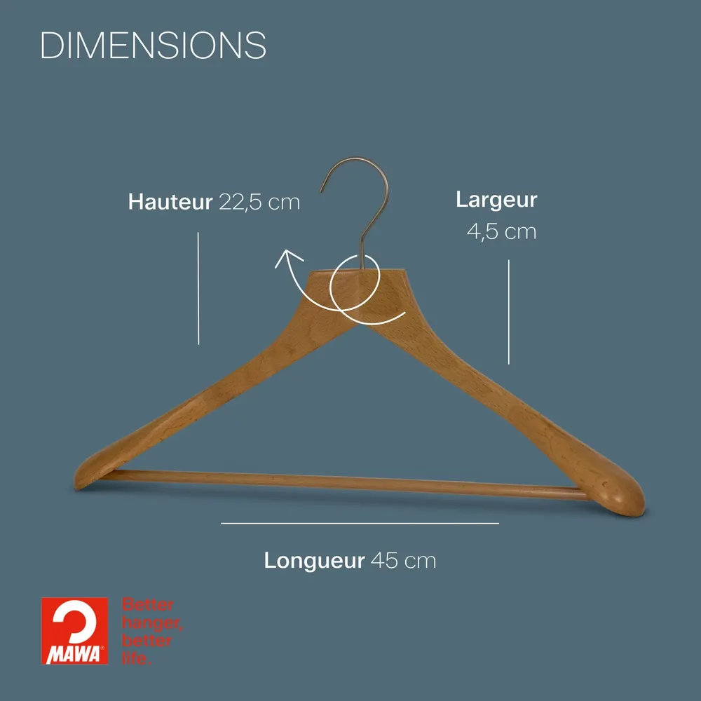 Mobilier et rangements pour bureau - MAWA cintre bois épaules larges hêtre naturel 45cm par 25 - MAWA