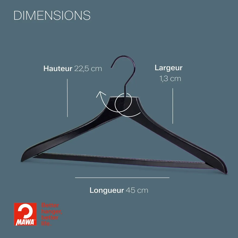 Mobilier et rangements pour bureau - MAWA cintre en bois avec barre striée all black 45cm par 50 - MAWA