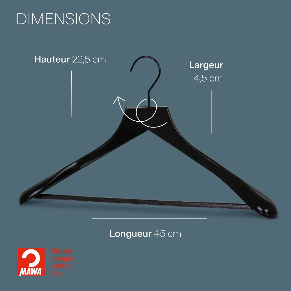 Mobilier et rangements pour bureau - MAWA cintre en bois barre striée épaules larges all black 45cm par 25 - MAWA