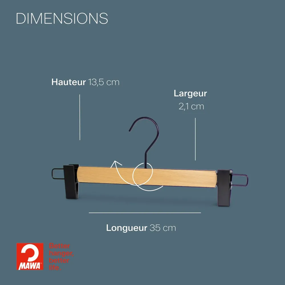 Mobilier et rangements pour bureau - MAWA cintre bi-colour pour pantalons hêtre naturel avec contour noir 35cm par 25 - MAWA
