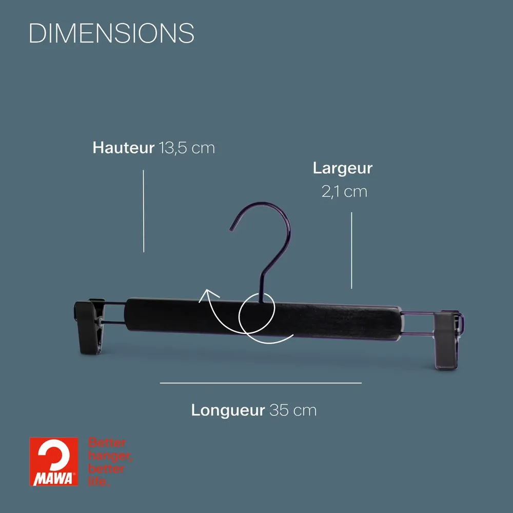 Mobilier et rangements pour bureau - MAWA cintre en bois pour pantalons hêtre laqué noir 35cm par 25 - MAWA