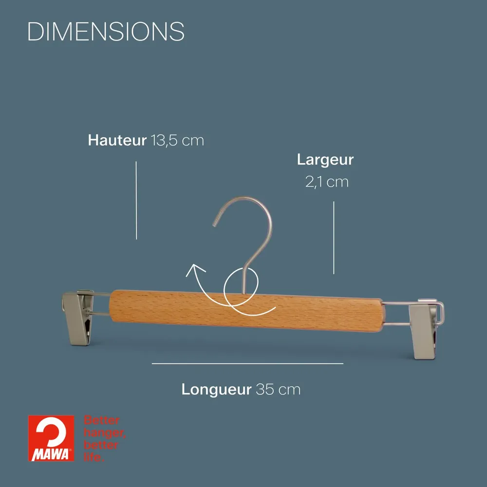 Mobilier et rangements pour bureau - MAWA cintre en bois pour pantalons hêtre naturel 35cm par 25 - MAWA