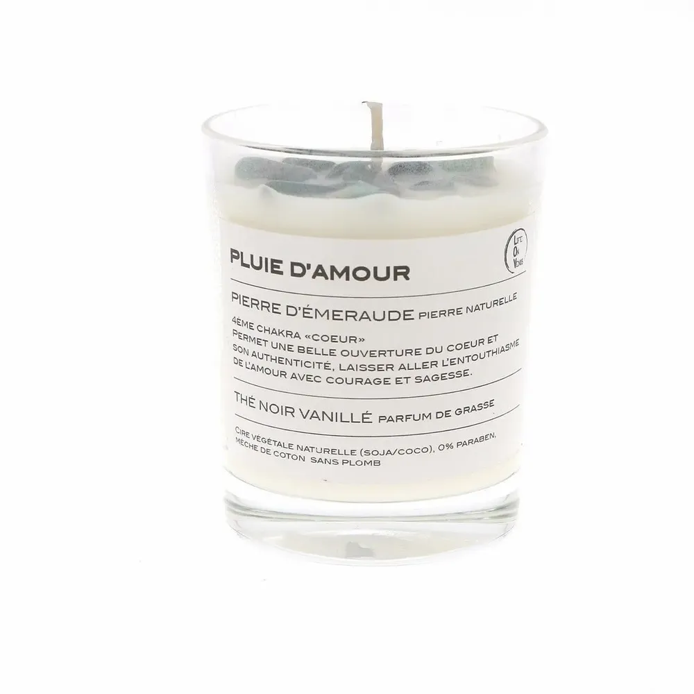 Diffuseurs de parfums - PLUIE D’AMOUR bougie parfumée Pierres de vie 130g – Émeraude - LIFE ON VENUS