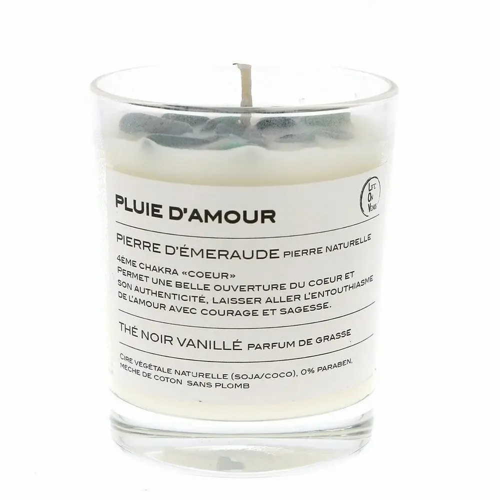 Diffuseurs de parfums - PLUIE D’AMOUR bougie parfumée Pierres de vie 130g – Émeraude - LIFE ON VENUS