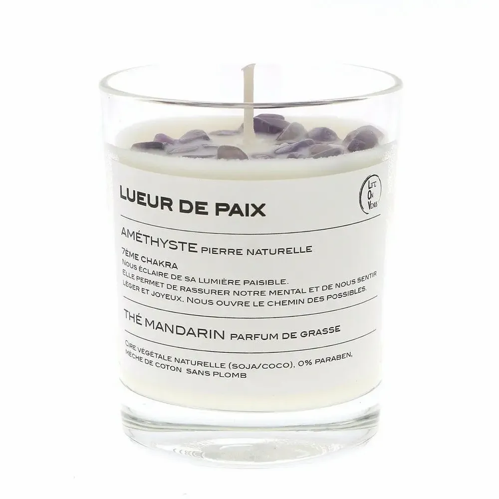 Diffuseurs de parfums - LUEUR DE PAIX bougie parfumée Pierres de vie 130g – Améthyste - LIFE ON VENUS
