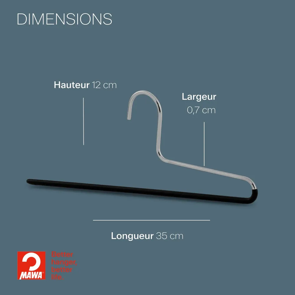 Mobilier et rangements pour bureau - MAWA cintre à pantalon antidérapant métal noir 35cm par 50 - MAWA