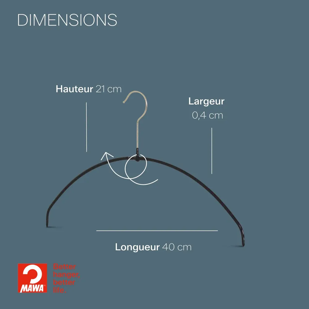 Mobilier et rangements pour bureau - MAWA cintre léger métal pour tops noir 40cm par 50 - MAWA