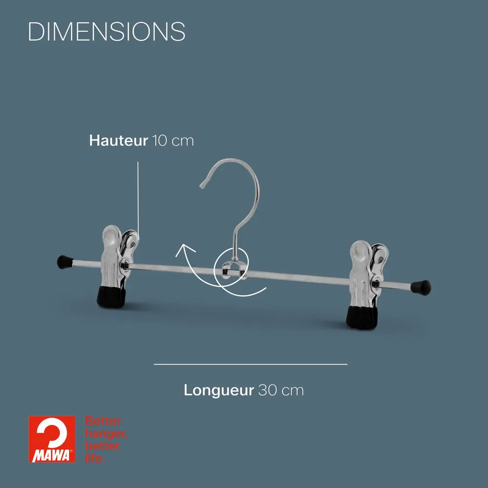 Mobilier et rangements pour bureau - Cintre métallique MAWA avec clips pour pantalons noir 30 cm lot de 50 - MAWA