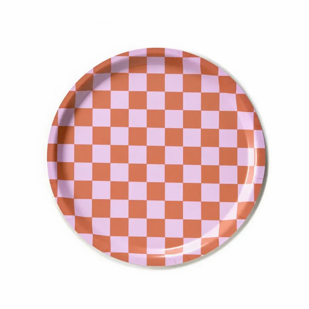 Plateaux - CHECKER Orange/Pink Round Serving Tray - 31 cm - BLU KAT