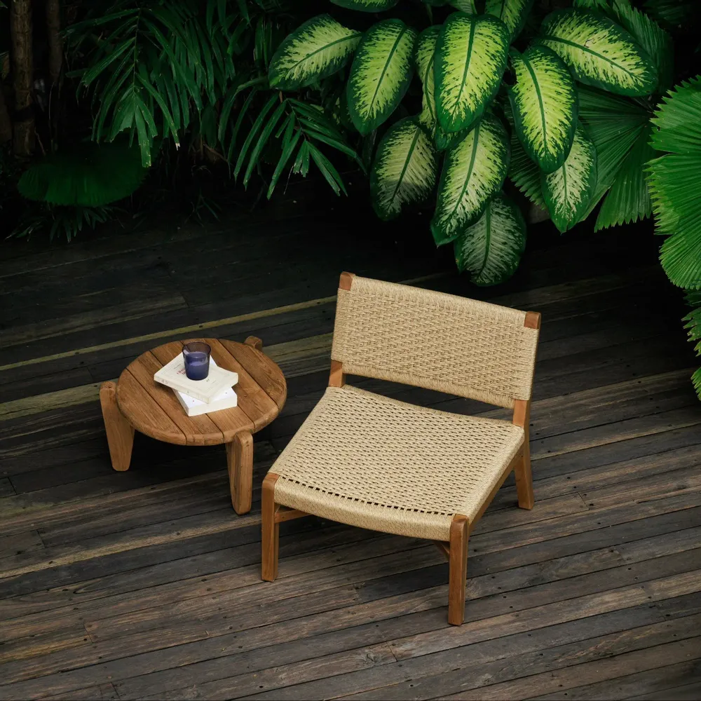Fauteuils de jardin - Fauteuil extérieur Babé en teck massif recyclé et corde tressée - DESIGN TRIP