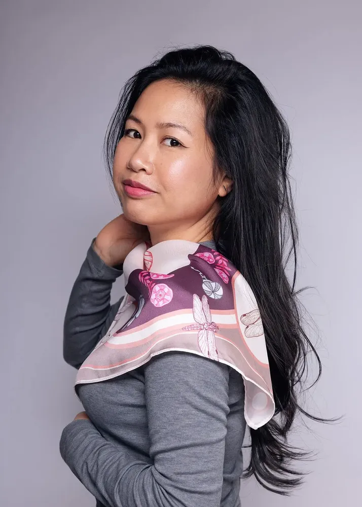 Scarves - satin scarf, French creation and printing - KOUNTHEA RETH