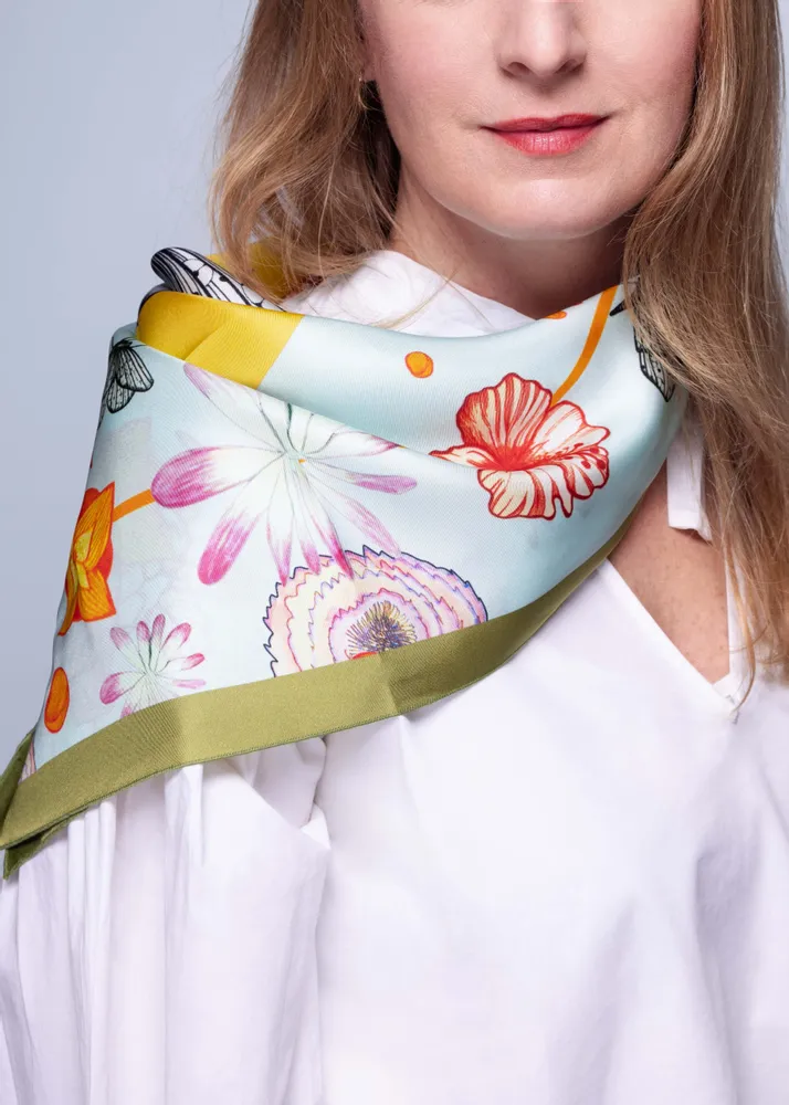 Foulards et écharpes - Foulard Pur soie, Carré de soie 67, Création et impression françaises - KOUNTHEA RETH