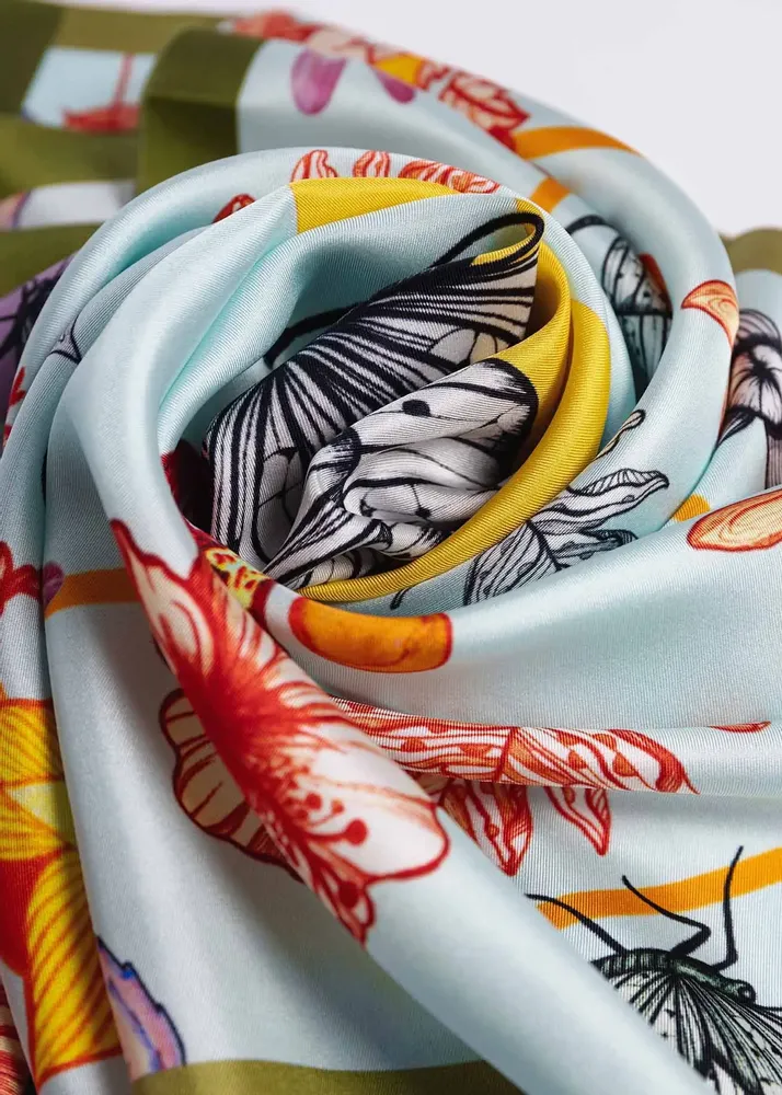 Foulards et écharpes - Foulard Pur soie, Carré de soie 67, Création et impression françaises - KOUNTHEA RETH