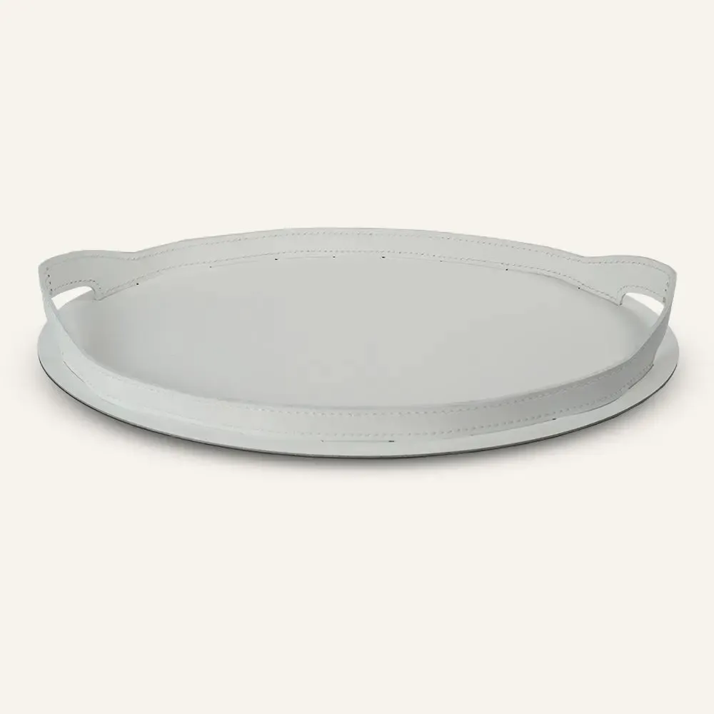 Leather goods - Leather and steel oval tray TABLA - LIMAC DESIGN