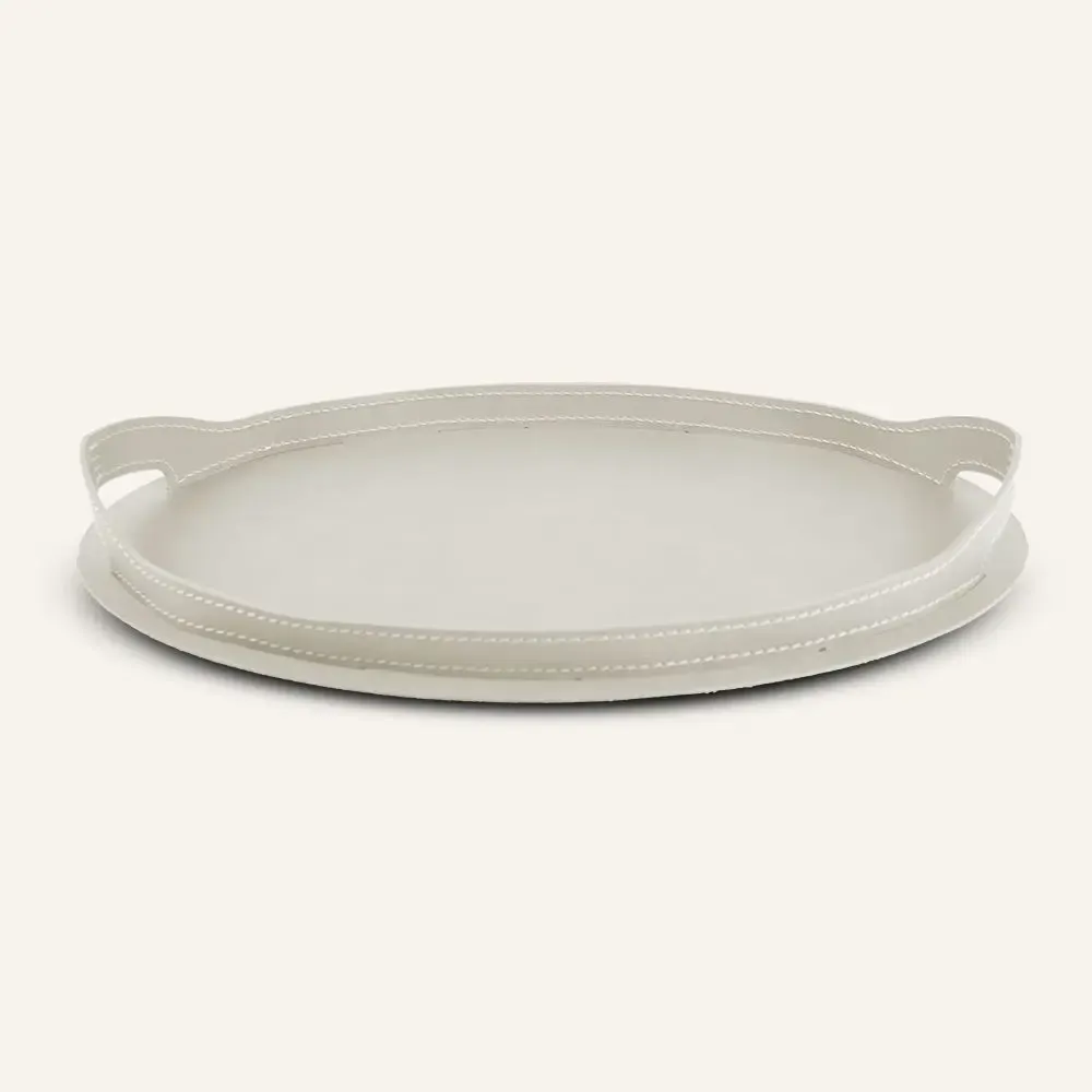 Leather goods - Leather and steel oval tray TABLA - LIMAC DESIGN