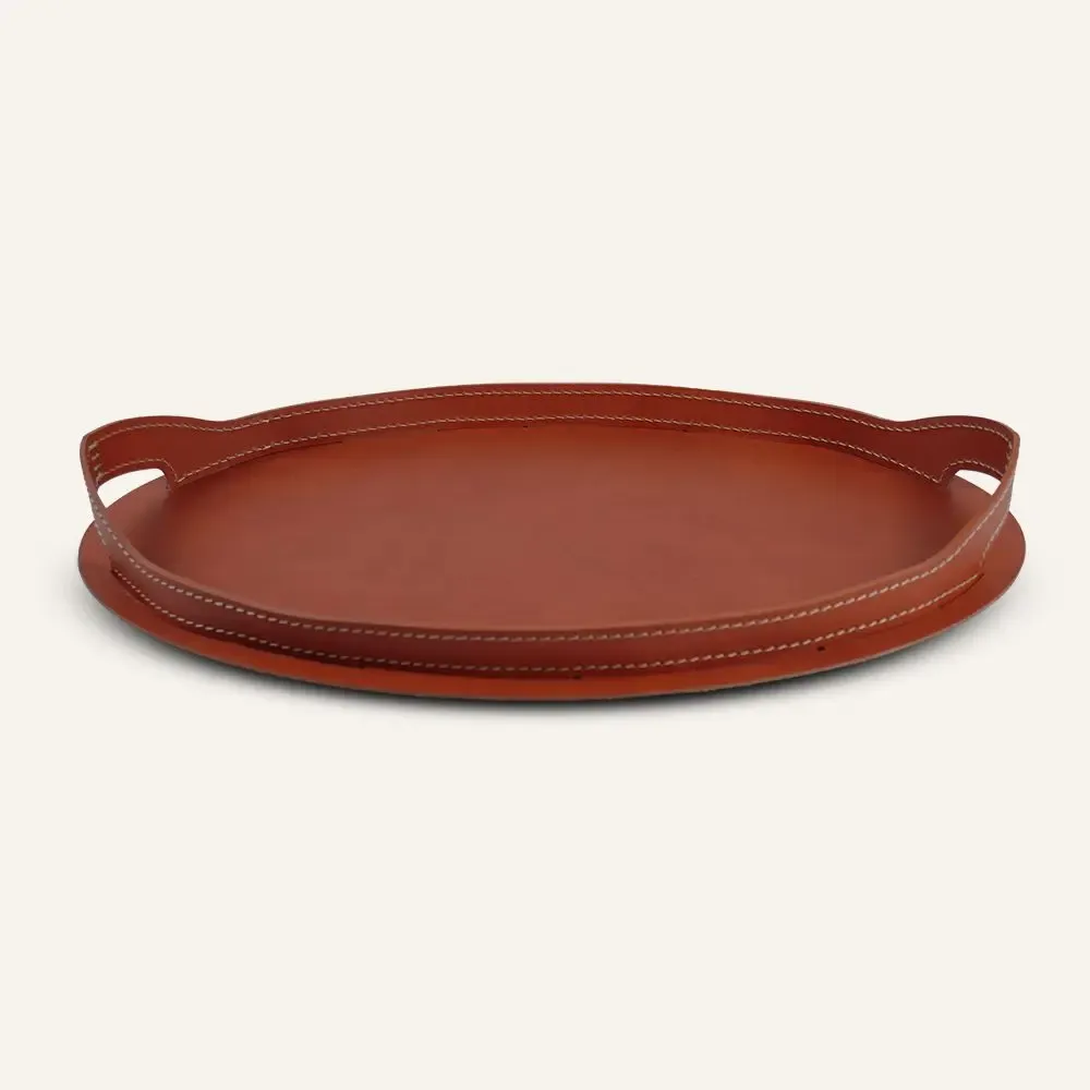 Leather goods - Leather and steel oval tray TABLA - LIMAC DESIGN