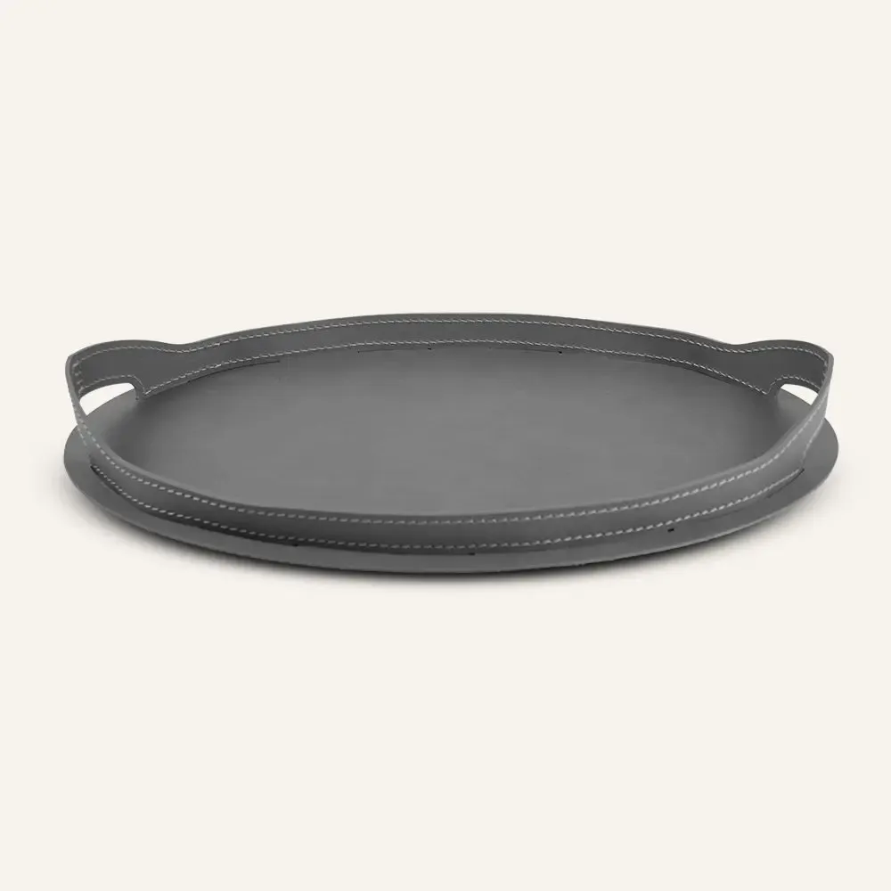 Leather goods - Leather and steel oval tray TABLA - LIMAC DESIGN