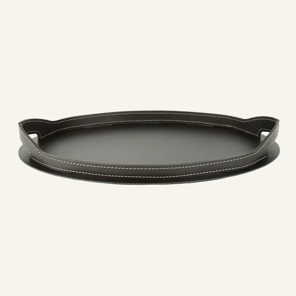 Leather goods - Leather and steel oval tray TABLA - LIMAC DESIGN