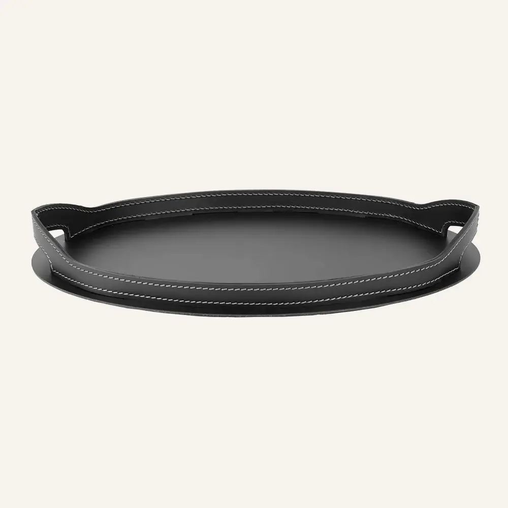 Leather goods - Leather and steel oval tray TABLA - LIMAC DESIGN