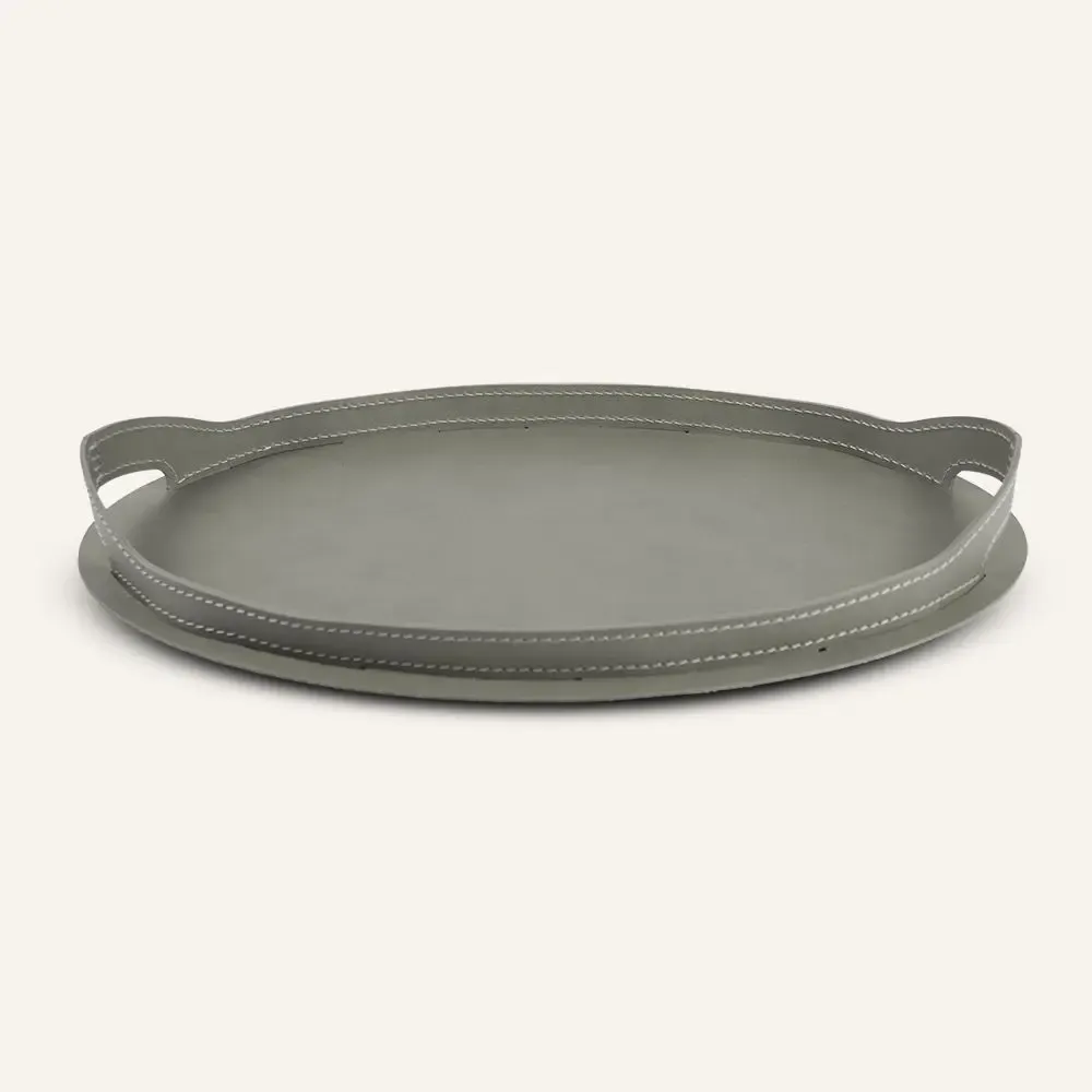 Leather goods - Leather and steel oval tray TABLA - LIMAC DESIGN