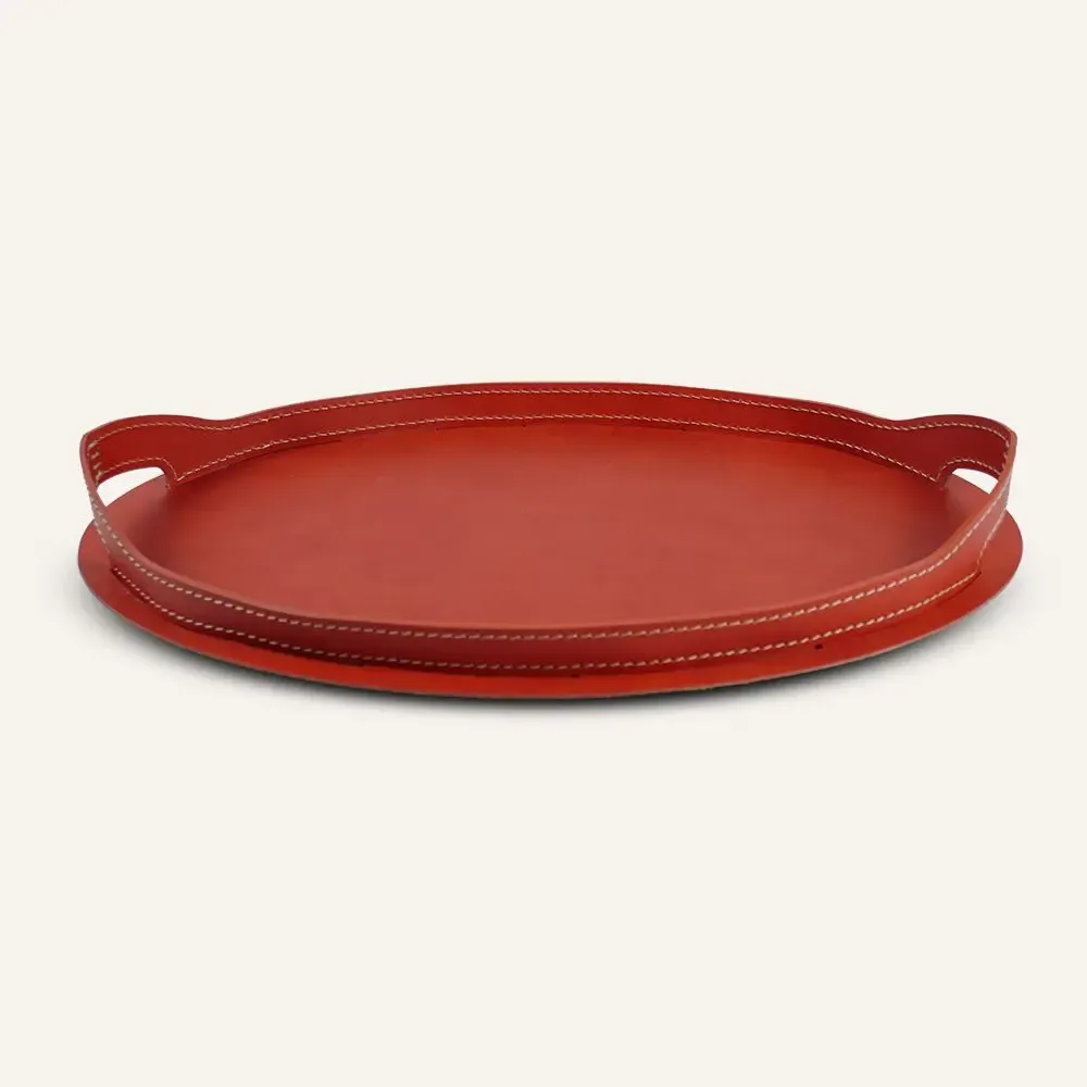 Leather goods - Leather and steel oval tray TABLA - LIMAC DESIGN