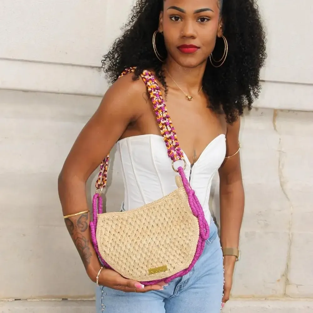 Sacs et cabas - Sac raphia hobo avec anses macramées GEORGIA - KLEO