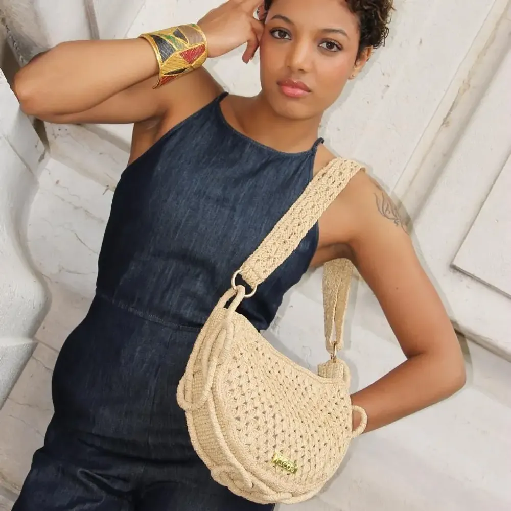 Sacs et cabas - Sac raphia hobo avec anses macramées GEORGIA - KLEO