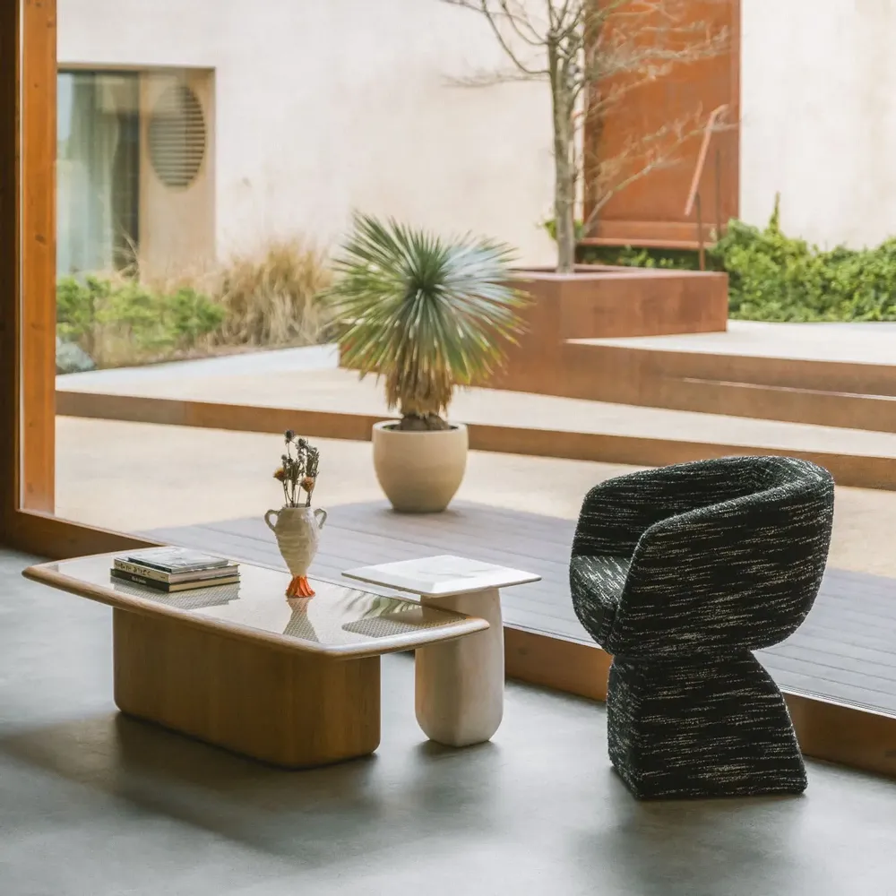Coffee tables - Bossa Square Coffee Table in Natural Oak and cane, made in Portugal - DUISTT