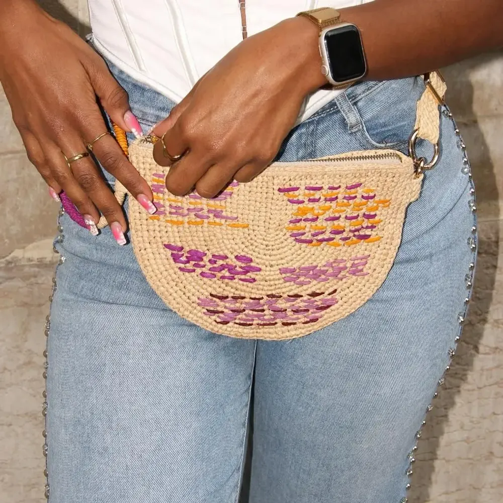 Sacs et cabas - Pochette raphia avec broderies multicolores LISA - KLEO