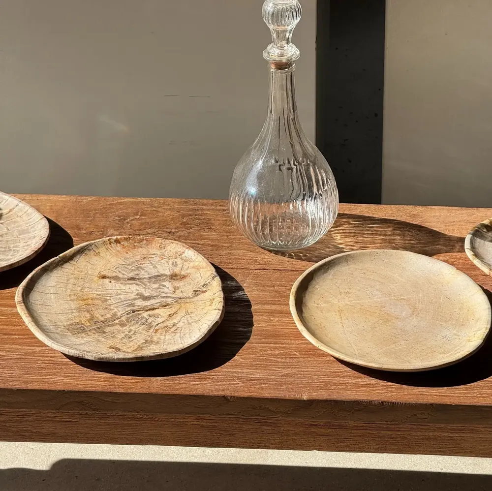Formal plates - Small empty pouch or dish in plain beige oval petrified wood D24-19 -3 - OFFICE OBJETS