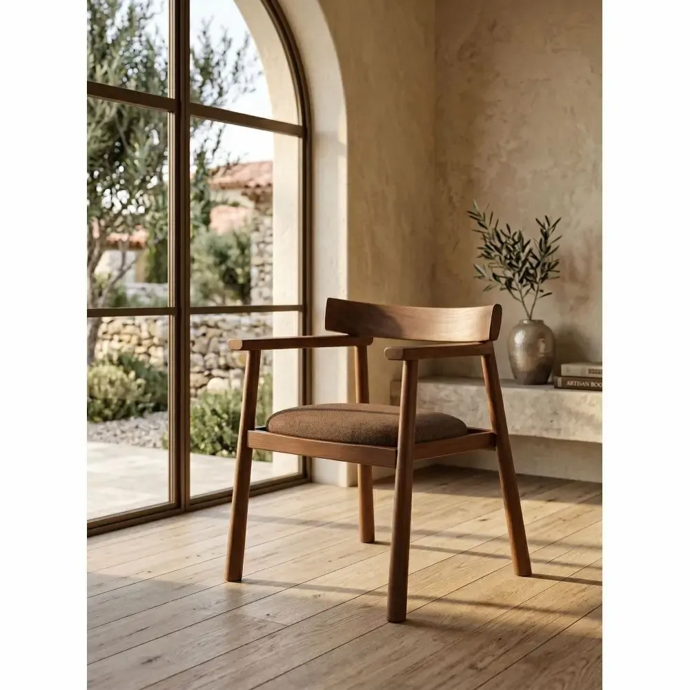 Chairs - Chaise CANVA teinte noyer & tissu marron - EMPREINTE DU TEMPS