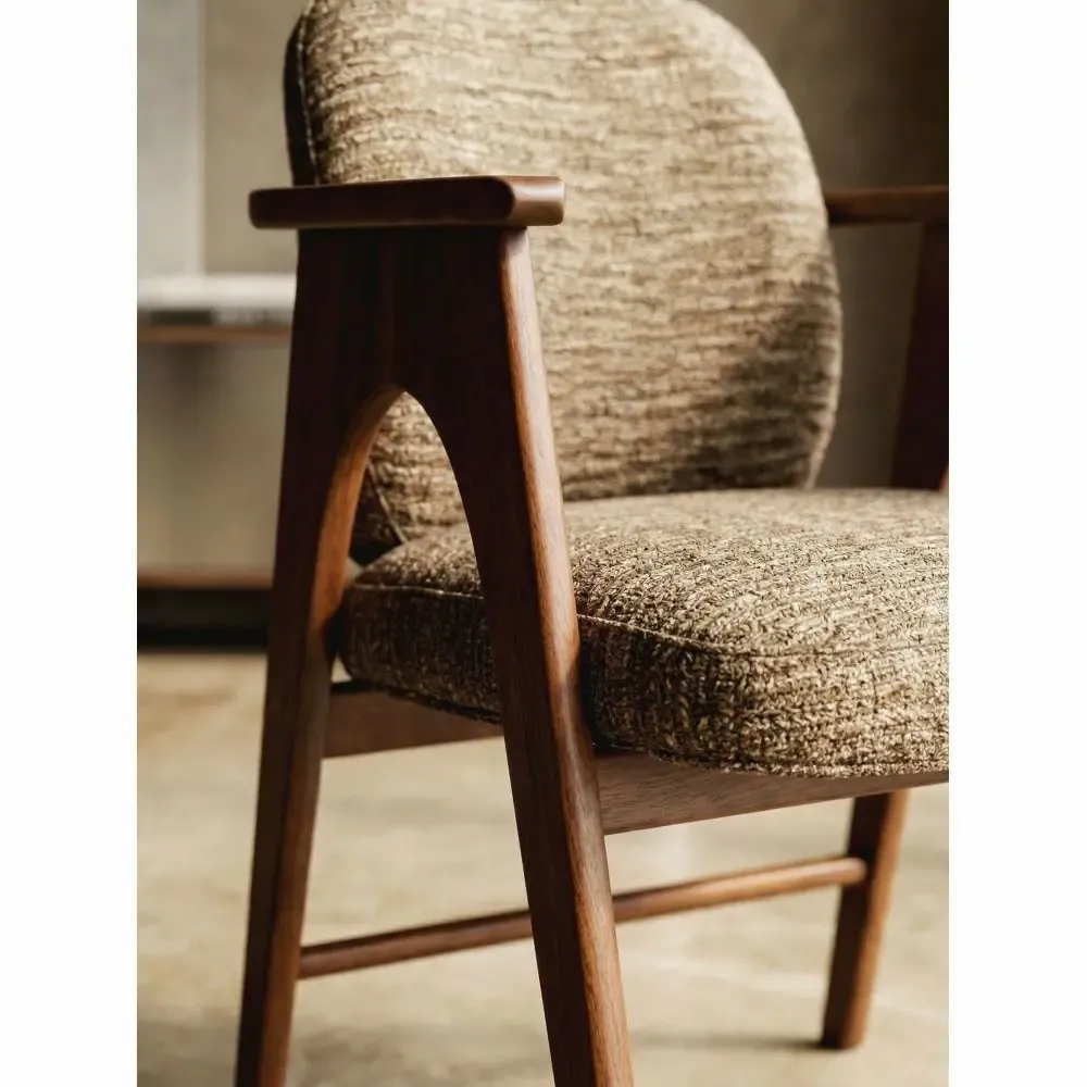 Chairs - Chaise teinte noyer & tissu marron - EMPREINTE DU TEMPS