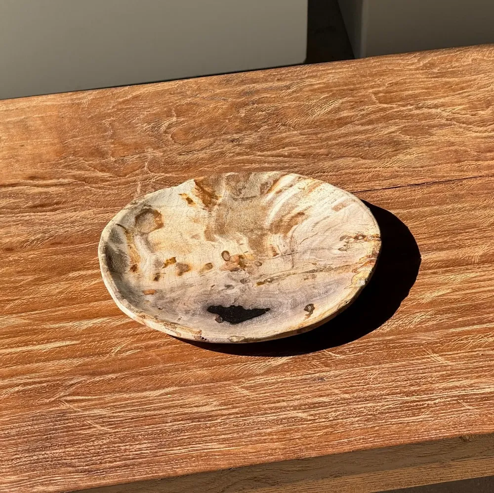 Assiettes de réception - Petit vide poche ou plat en bois pétrifié beige tache noire D20x17 - OFFICE OBJETS
