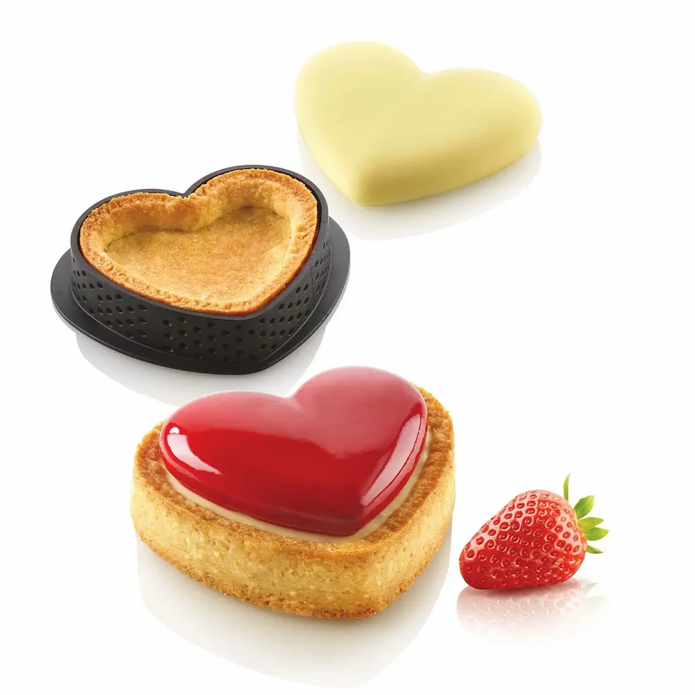 Kitchen utensils - KIT TARTE RING AMORE 80X70 MM - SET SILICONE MOULD 65X55 MM + 8 RINGS - SILIKOMART S.R.L.