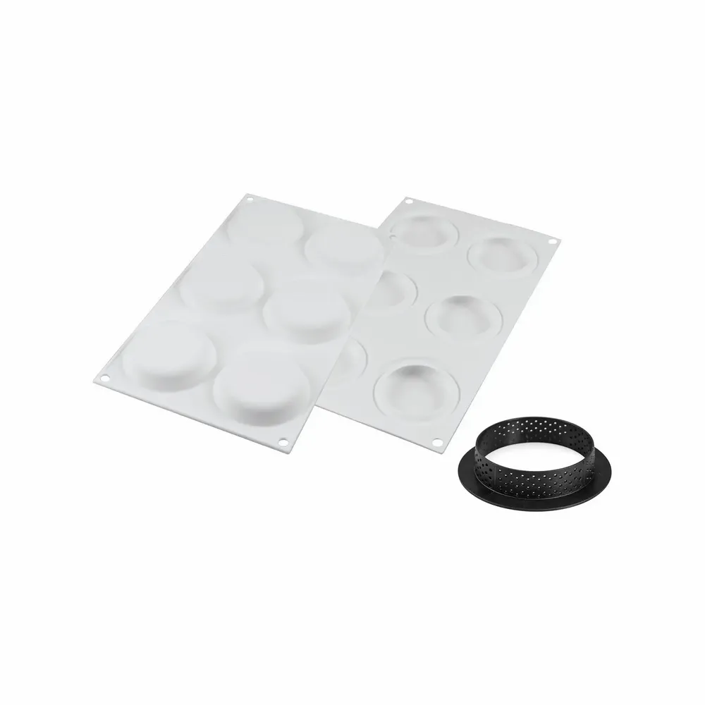 Kitchen utensils - KIT TARTE RING ROUND ø80 MM - SET SILICONE MOULD ø67 MM + 6 RINGS - SILIKOMART S.R.L.