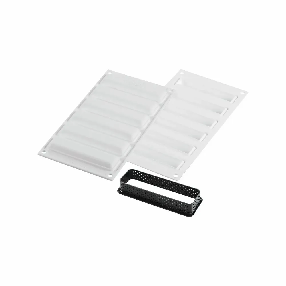 Kitchen utensils - KIT TARTE RING RECTANGULAR 120x35 MM - SET SILICONE MOULD 107X23 + 6 RINGS - SILIKOMART S.R.L.