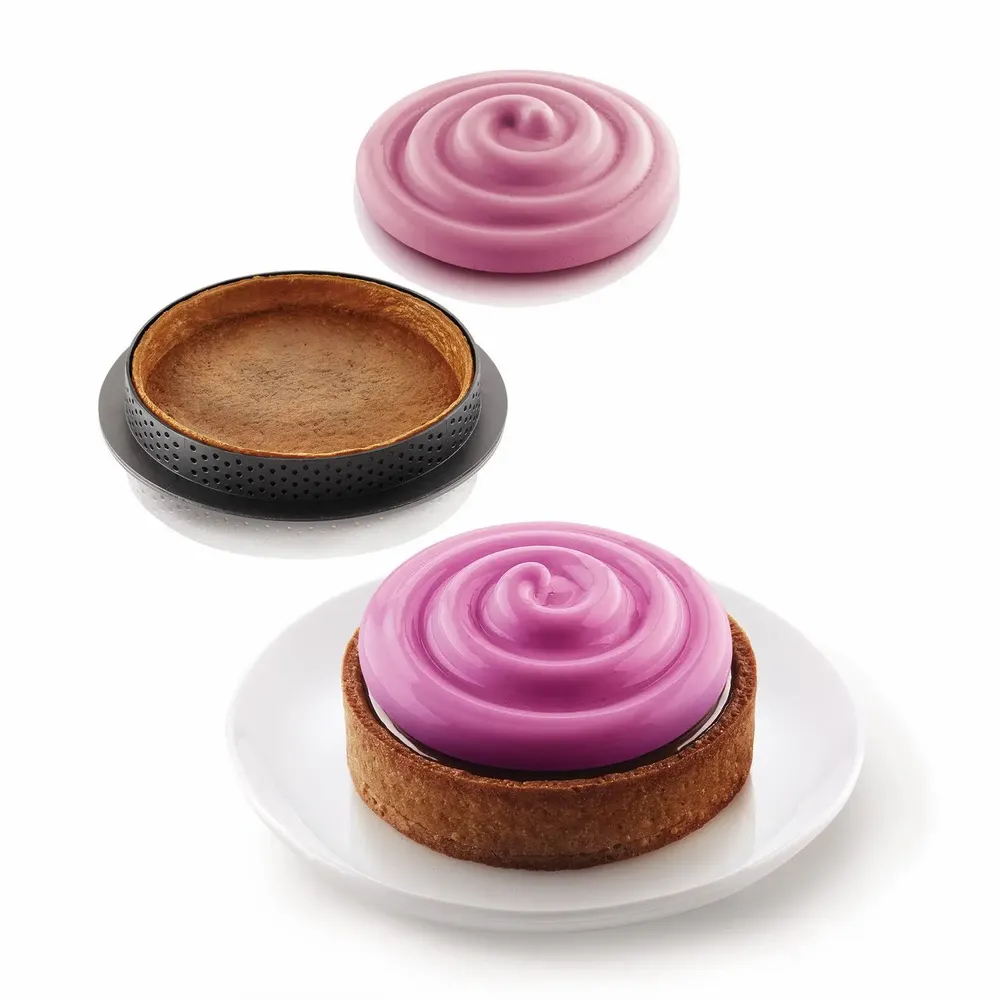 Kitchen utensils - KIT MINI TWIST TARTE - SILICONE MOULD + 6 RINGS ø80 MM - SILIKOMART S.R.L.