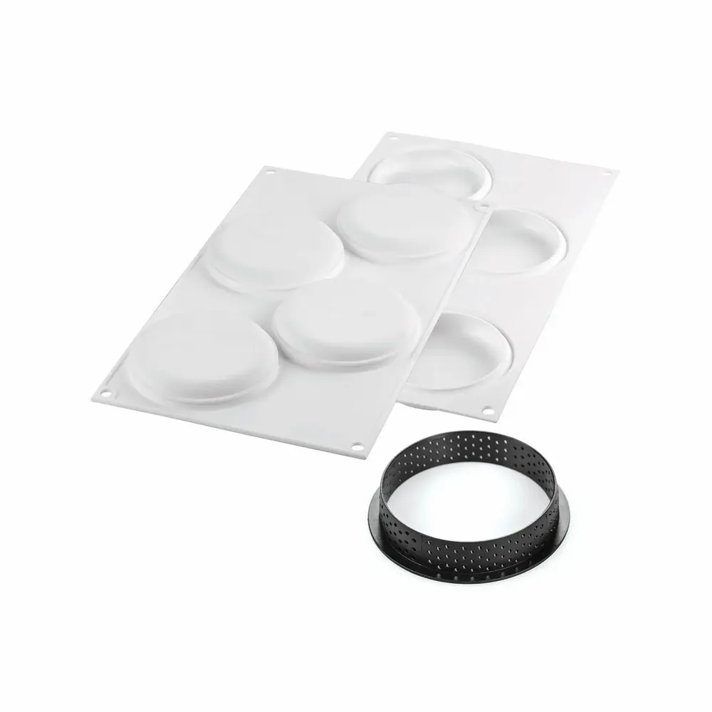 Ustensiles de cuisine - KIT ANNEAU À TARTE ROND ø100 MM - SET MOULE EN SILICONE ø85 MM + 4 ANNEAUX - SILIKOMART S.R.L.