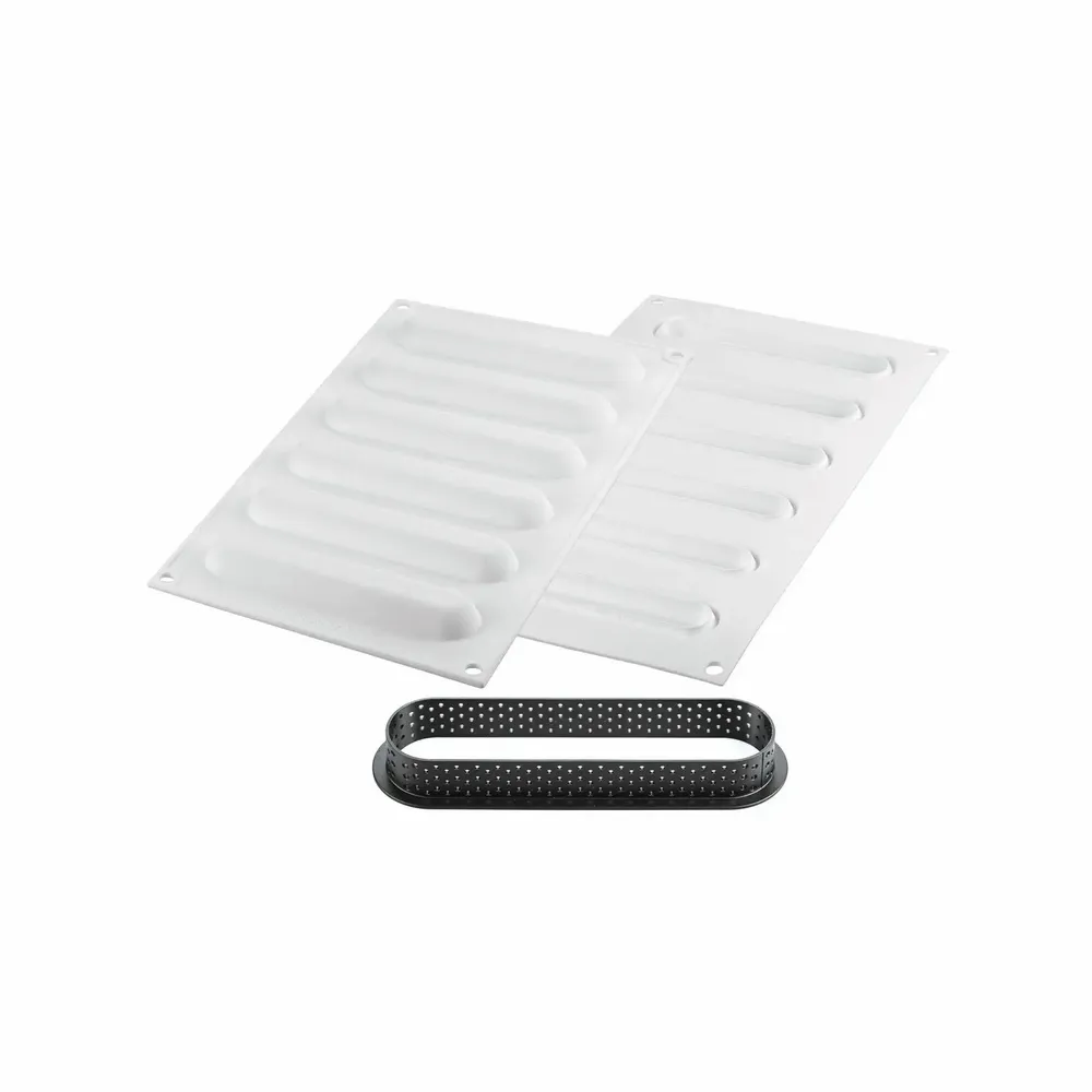 Kitchen utensils - KIT TARTE RING OBLONG 146X34 MM - SET SILICONE MOULD 133X21 + 6 RINGS - SILIKOMART S.R.L.
