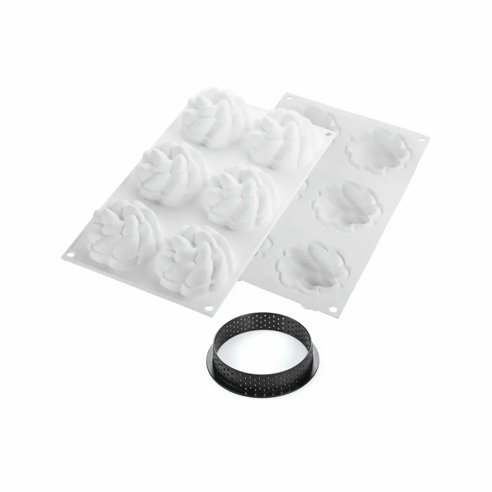 Kitchen utensils - KIT TARTE RING FLEUR ø80 MM - SET SILICONE MOULD + 6 RINGS - SILIKOMART S.R.L.