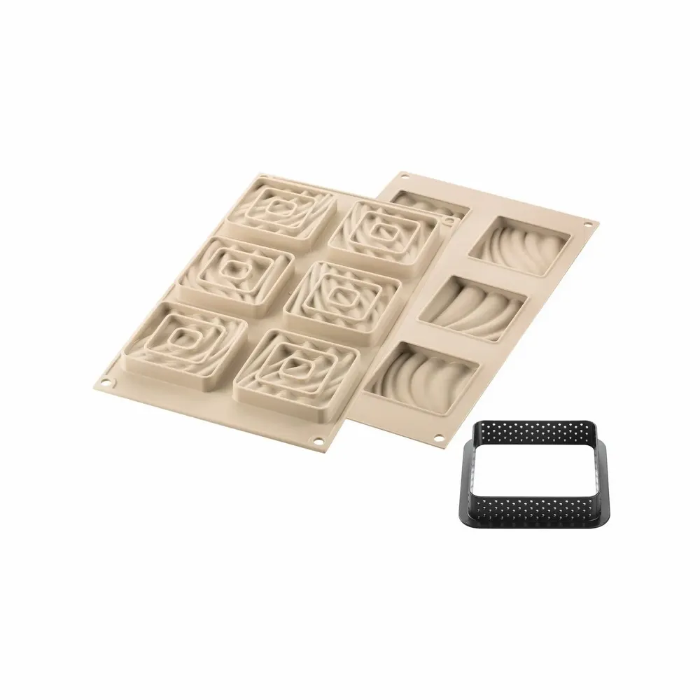 Kitchen utensils - KIT MINI TARTE SAND - SILICONE MOULD + 6 RINGS 80X80 MM - SILIKOMART S.R.L.