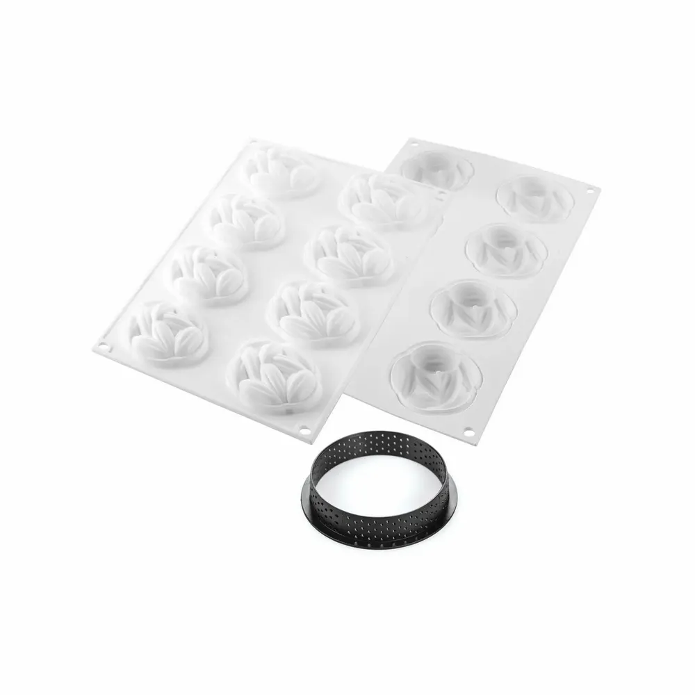 Kitchen utensils - KIT TARTE RING COCOA ø70 MM - SET SILICONE MOULD ø61 MM + 8 RINGS - SILIKOMART S.R.L.