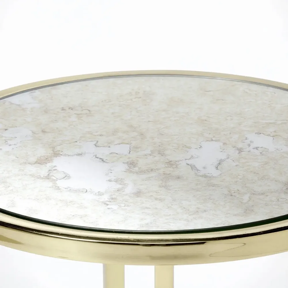 Tables for hotels - Julia Round Side Table, Antique mirror top, Polished Brass legs - DUISTT
