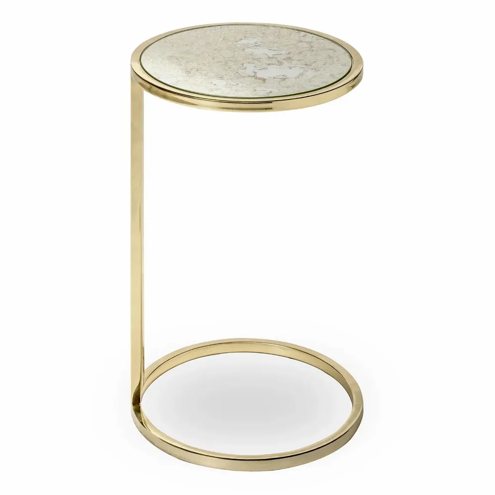 Tables for hotels - Julia Round Side Table, Antique mirror top, Polished Brass legs - DUISTT